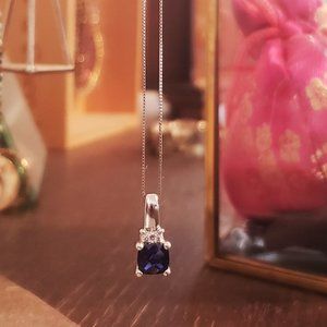 Sapphire, Diamond, and 14k White Gold Necklace